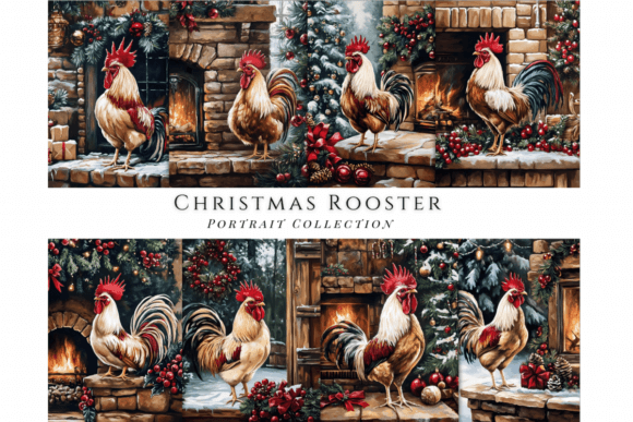 Christmas Rooster Portrait Backgrounds: A Festive Design Asset