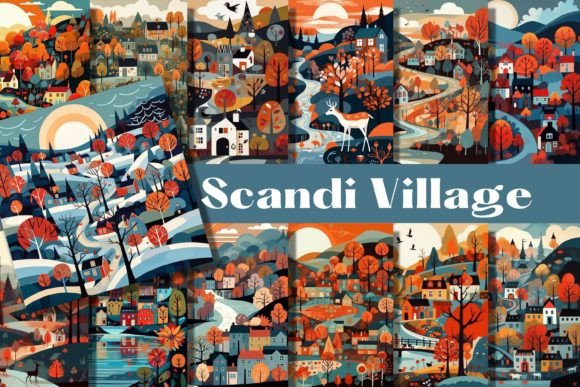 Embrace Nordic Charm: Folk Art Scandi Village Backgrounds
