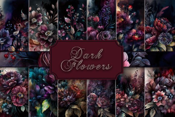 Embrace the Shadows: Dark Flowers Watercolor Backgrounds