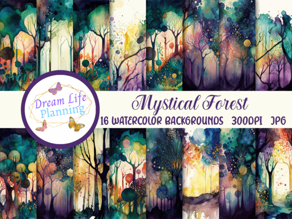 Enchant Your Projects with Mystical Forest Watercolor Backgrounds