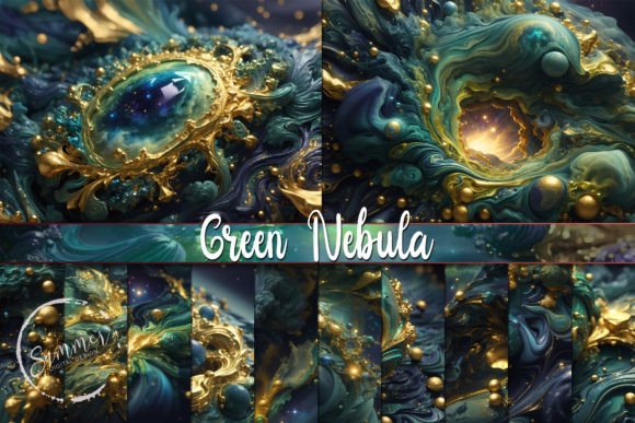 Green and Gold Galaxy Backgrounds: Cosmic Elegance for Your Designs