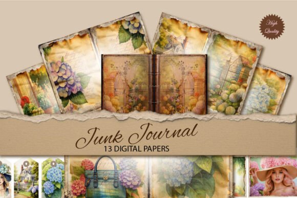 Hydrangea Junk Journal Paper Backgrounds