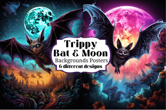 Spooky & Psychedelic: Halloween Bat Moon Poster Backgrounds