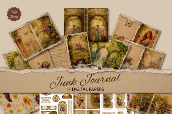 Timeless Vineyard Charm: Grapes Junk Journal Paper Backgrounds