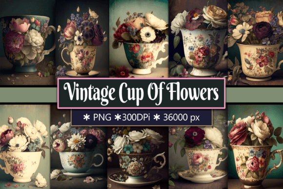 Vintage Cup of Flowers Backgrounds: Elevate Your Digital Projects