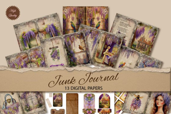 Wisteria Junk Journal Paper Backgrounds for Creative Projects